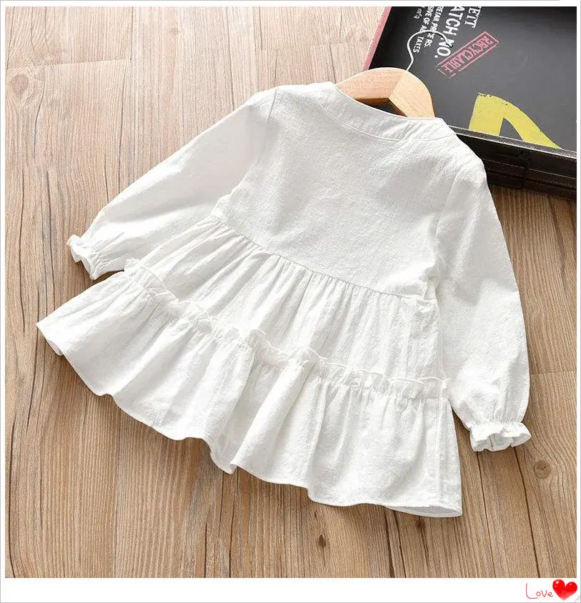 Cotton Girls Baby Dress New Spring and Autumn White  Girls Long Sleeve Clothing Little Girls Princess Dress Children's Dress