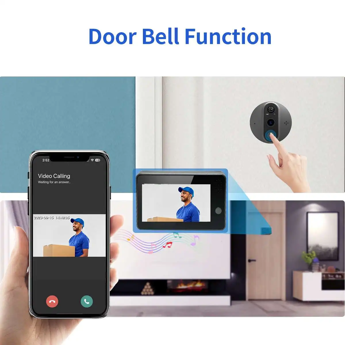 Tuya inteligente wifi campainha peephole câmera, segurança em casa, áudio 2-way, visão noturna, 4,3 "campainha de vídeo fhd, 1080p