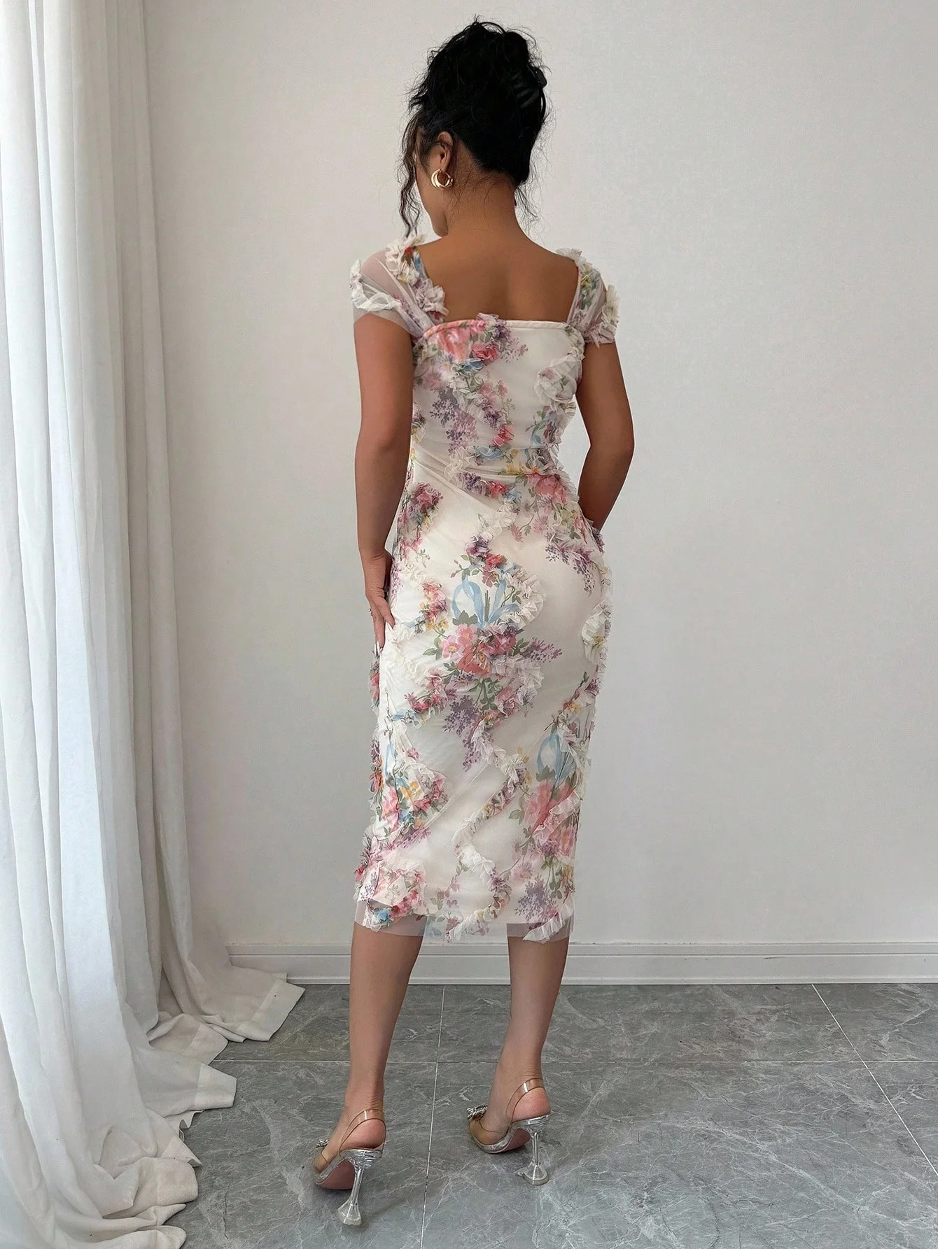 Kleider für Damen Neues Langarm-Kleid mit Quadratischem Ausschnitt Elegantes Bedrucktes Hüftbetontes Kleid Damen Vestidos De Verano Mujer Q1834 – Detail 5