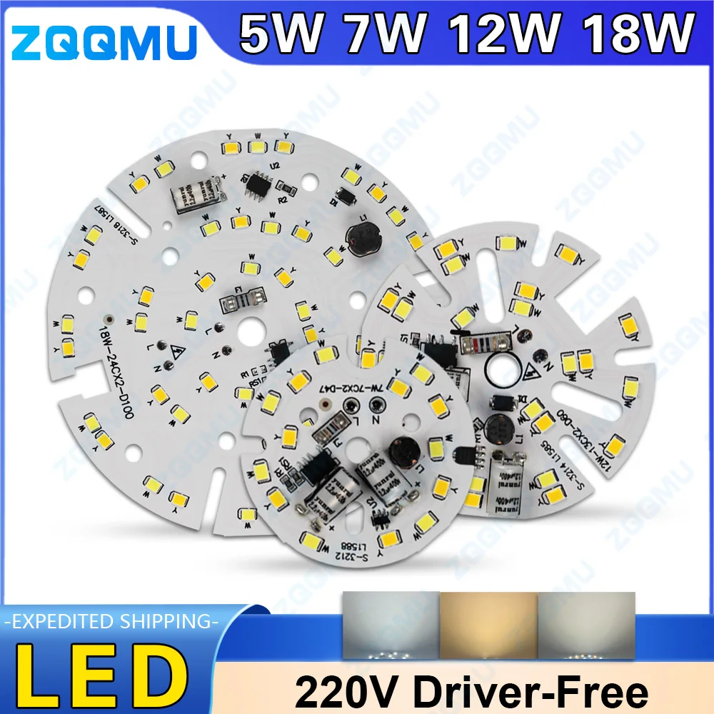 10 pcs 5W 7W 12W 18W AC220V Driverless LED Chip 2835 SMD Round Lamp Beads DOB Bulb Light 3 Colors High Brightness Efficient