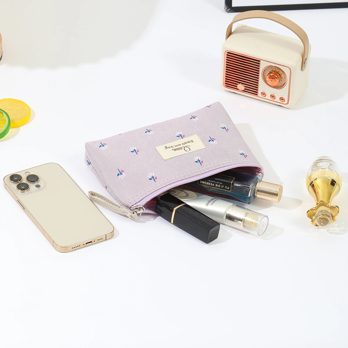 Instagram Style Canvas Makeup Bag Printed Women's Portable Student Pencil Case Travel Storage Toiletries Bag