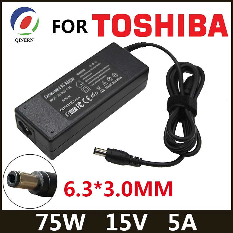 15V 5A 75W 6.3*3.0mm AC Laptop Charger For Toshiba A10 M10 A2 A9 M2 M5 M9 A600 M500 R500 M400 J4  J70 J63 6000 Portable Adapter