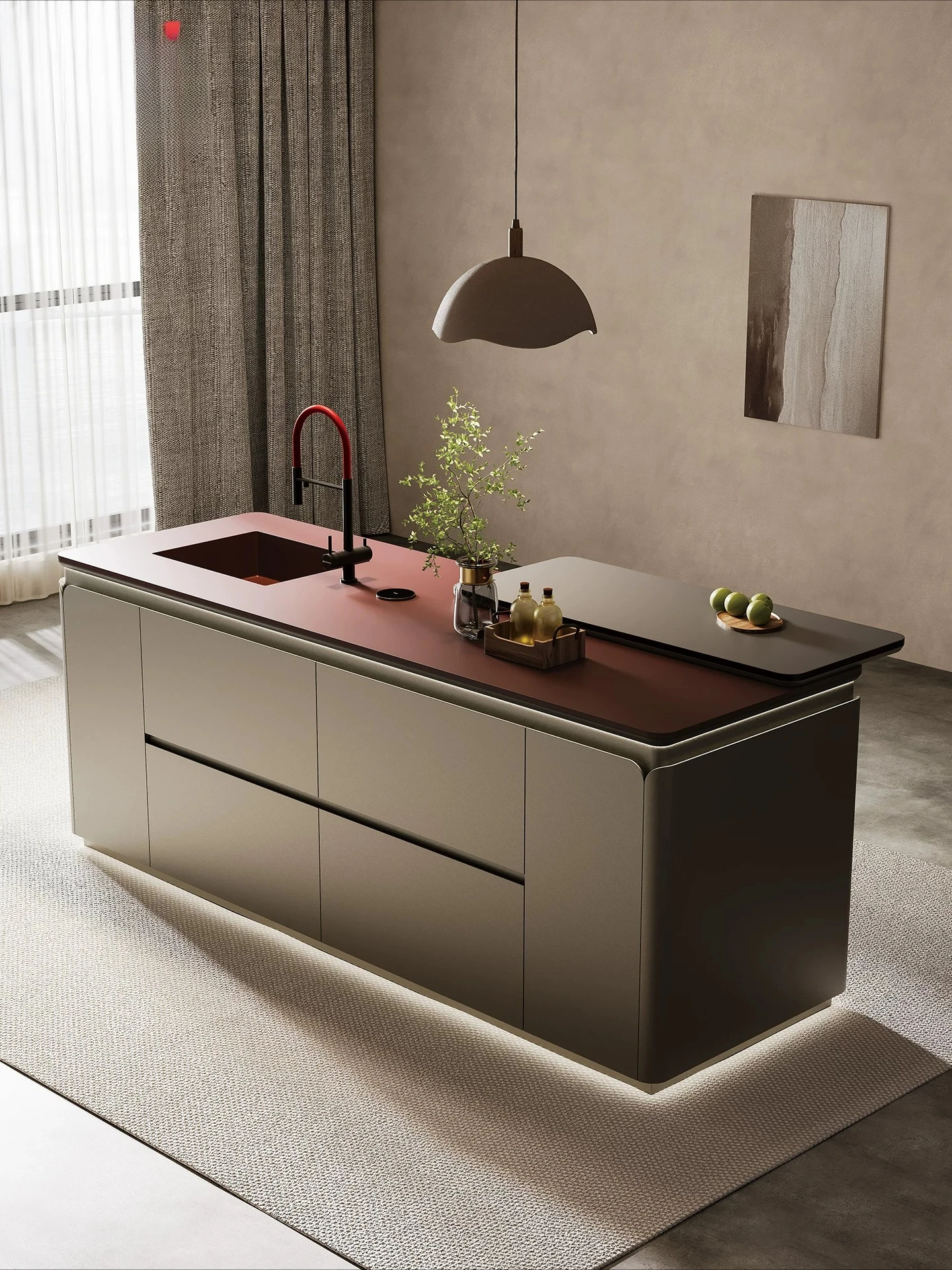 Petal Nakajima Terrace Modern Simple Restaurant Bar Counter Partition Integrated Western Kitchen Operation Cooking Desk