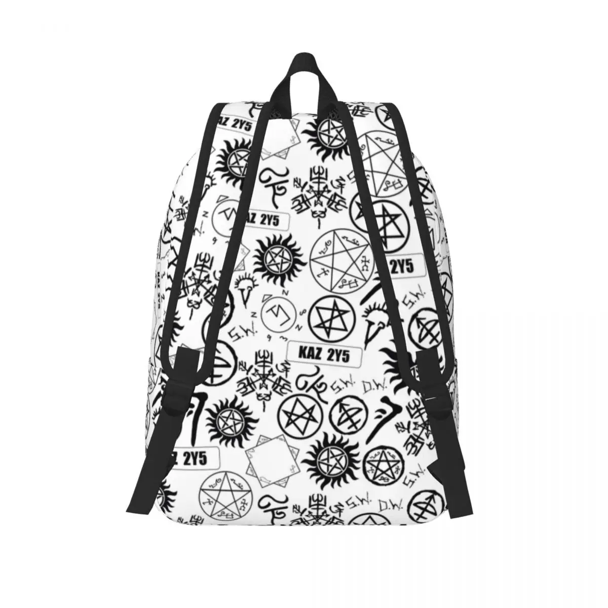 Mochila informal con símbolos supernaturales para hombres y mujeres, bolso de hombro universitario con bolsillo para escuela secundaria, senderismo, viaje, día