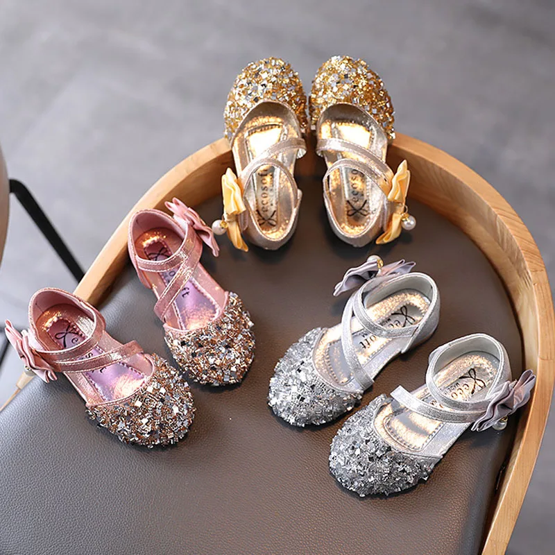 New Children's Party Wedding Shoes Girls Sequin Sandals Kids Shoes Girls Cute Princess Dance Casual Flat Shoe CSH1220