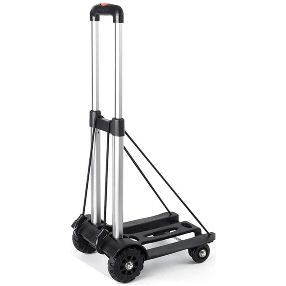 Folding Hand Truck, 4-Wheel Solid Construction Utility Cart with Aluminum Telescopic Rod, Foldable Roller Shopping