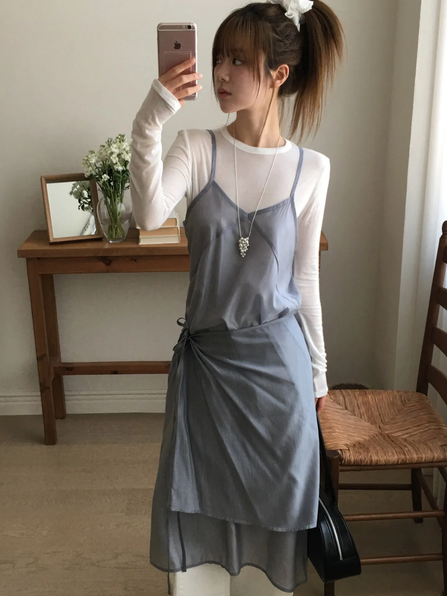 

Ele Summer V-Ne Me Midi Dr with Belted Apron Two-Piece Set Chic Design Sense Svel Women's Faion Dr