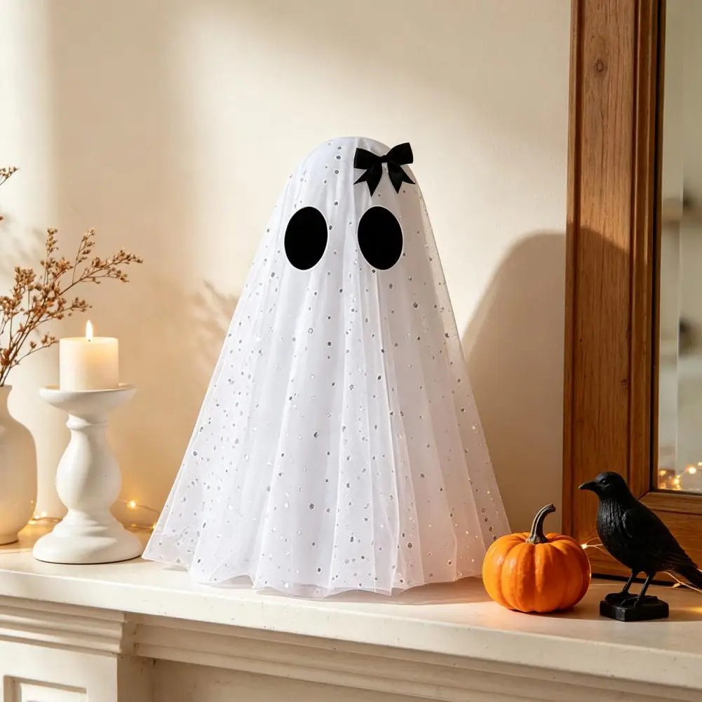 Sparkly Tabletop Ghost Decor Cute Halloween Ghost Decorations Halloween Ghost Decor Set Spooky Sequin Mesh Fabric Ghosts