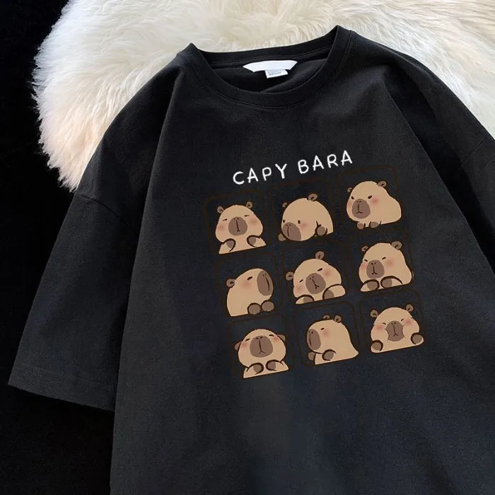 Loose Cute Cartoon Summer Short Sleeved T-shirt for Women's Casual Versatile Round Neck Men's Top image 3