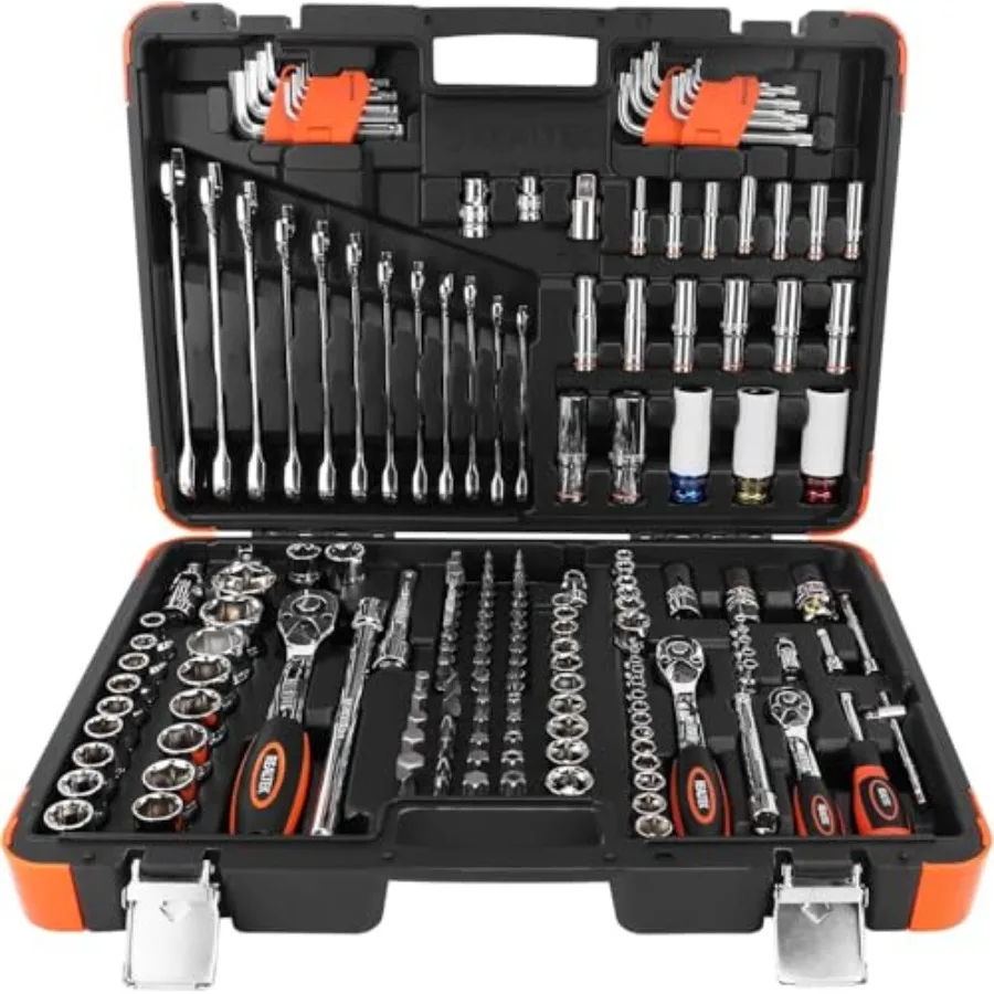 

178-Piece Socket Wrench Set 1/43/81/2CR-V Metric with Extension Bar Quick-Release Ratchet for Auto Repair Household Workshop Du