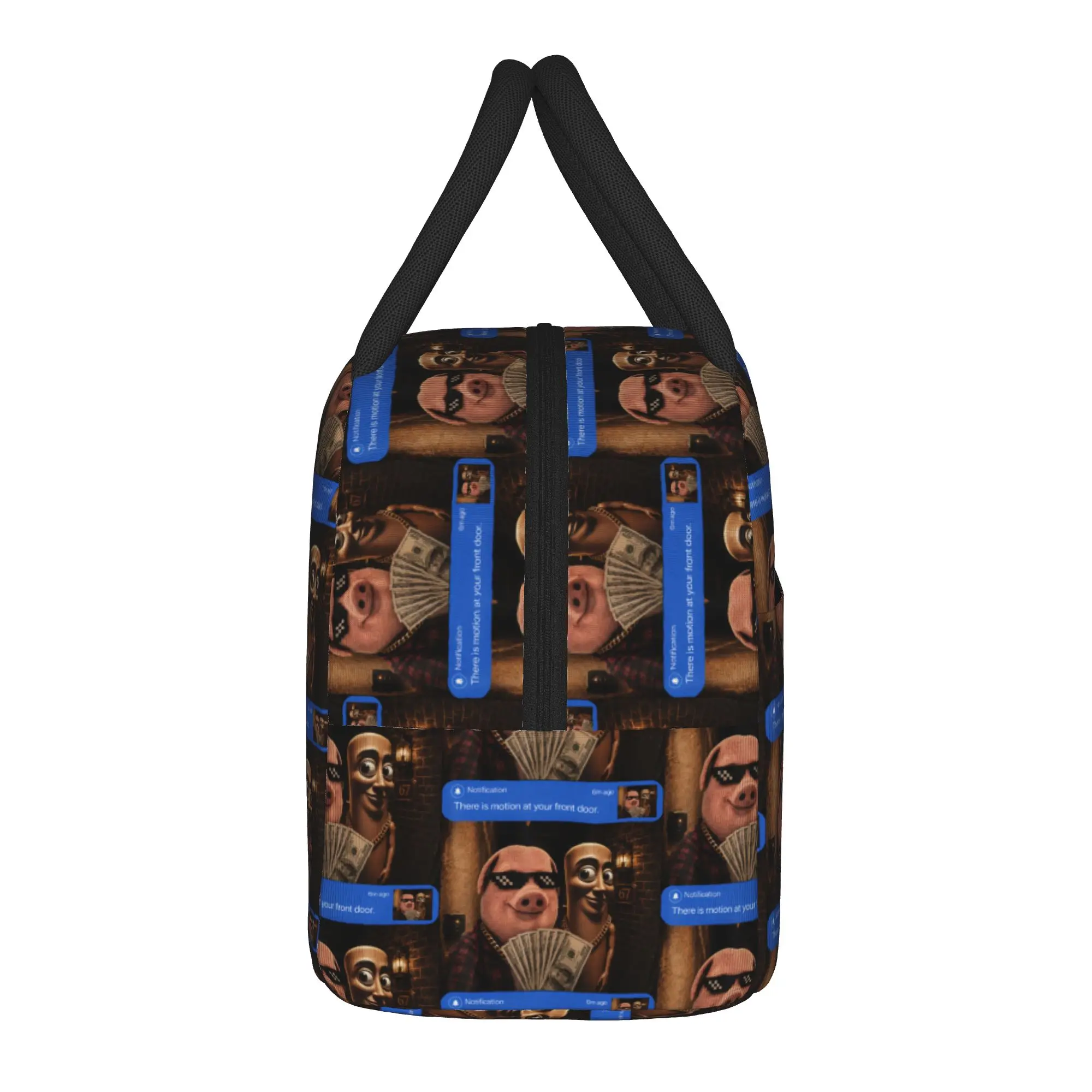 John Pork and Tung Tung Tung Sahur Front Door Motion Lunch Bag Picnic Lunch Box For Women Fashion Lunch Bags Portable Cooler Bag