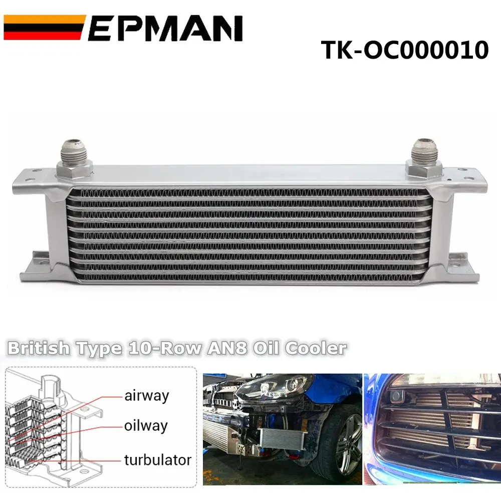 10-Rows Oil Cooler AN8 Universal Engine Transmission Aluminium Alloy Sliver British Type Cooler TK-OC000010