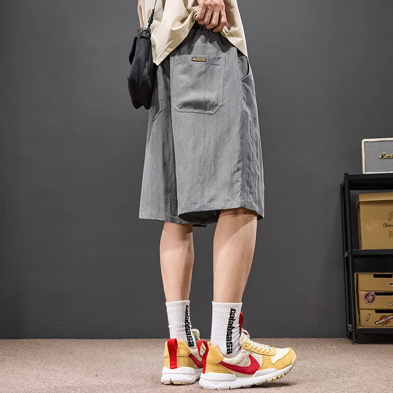 Men Tencel Linen Shorts Summer Breathable Lightweight Loose Fit Straight-leg Casual Elastic Waistband Quick-Dry Short Trousers