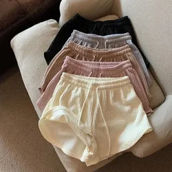 Pantalones cortos de pierna ancha con cordón para mujer, ropa de verano, alta elasticidad