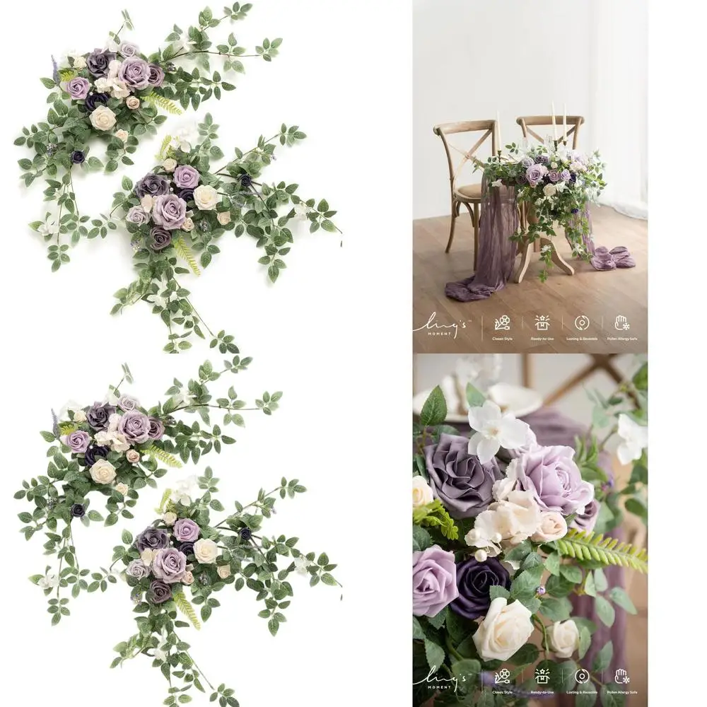 

Искусственные цветочные гирлянды сиреневого и золотого цветов для свадебных композиций, стола молодоженов или декора сада