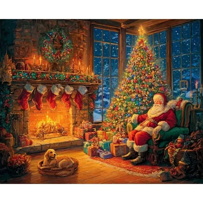 

PhotoCustom Художественные картины по номерам Наборы Санта-Клауса Краска по номерам Diy Ремесло для взрослых Украшение спальни Рождественский подарок