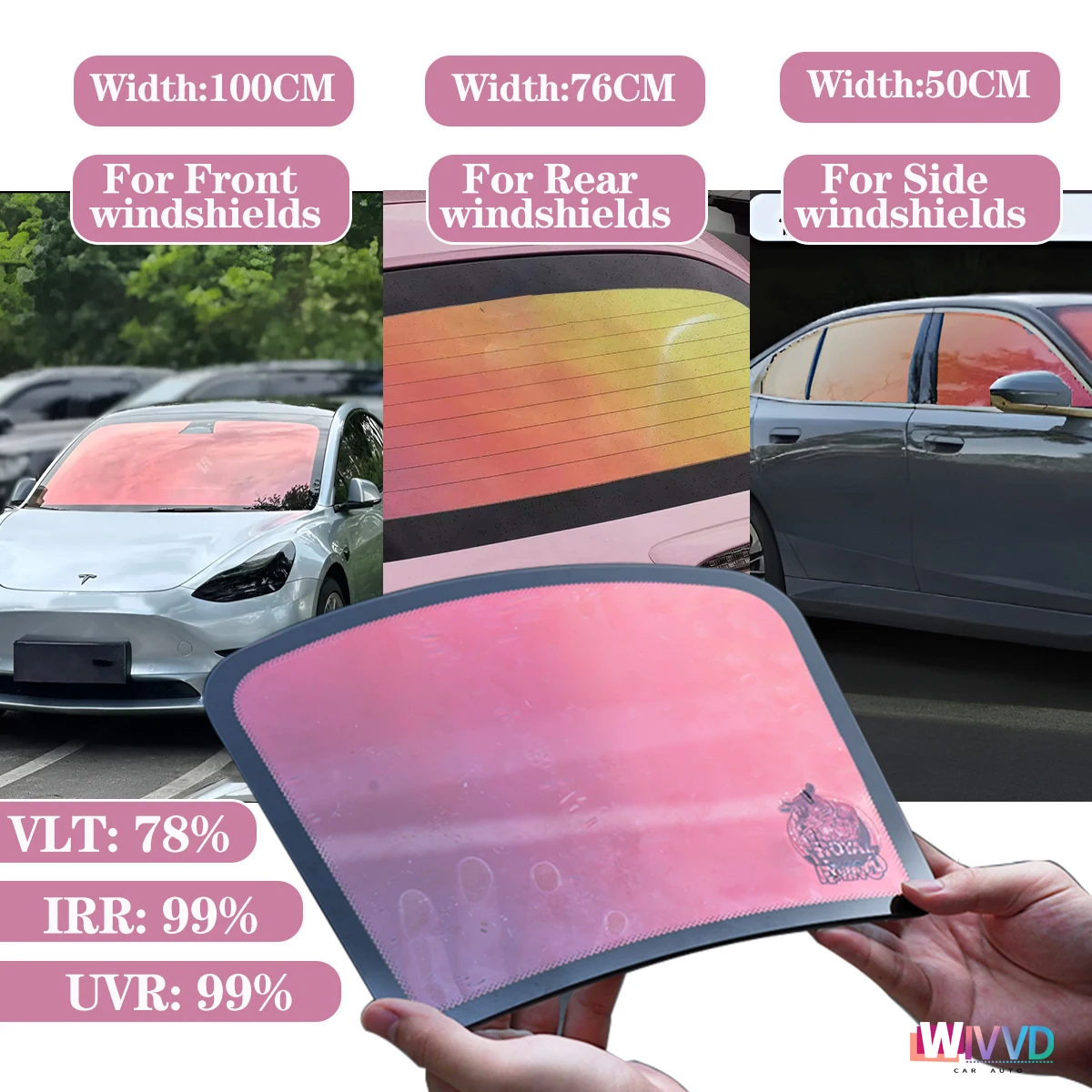 

Car Front Rear Windshield Window Tint Film Ghost Rose Chameleon 78%VLT Solar Wrap Film Anti UV Heat Insulation