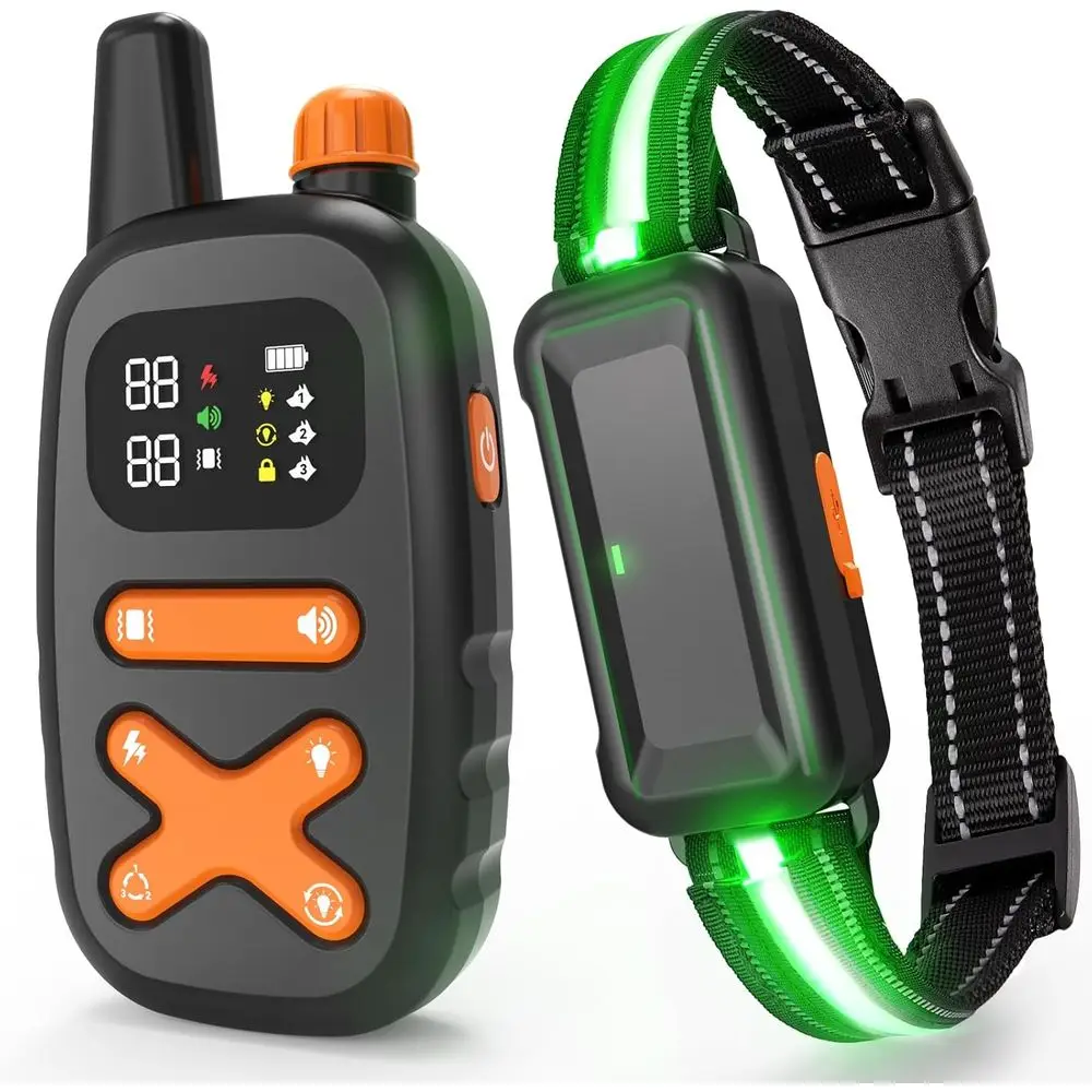 

Dog Training Collar with Remote, LED Safety Light Strip, 3300ft Range, IP67 Waterproof, Beep/Vibrate/Shock, Rechargeable, Reflec