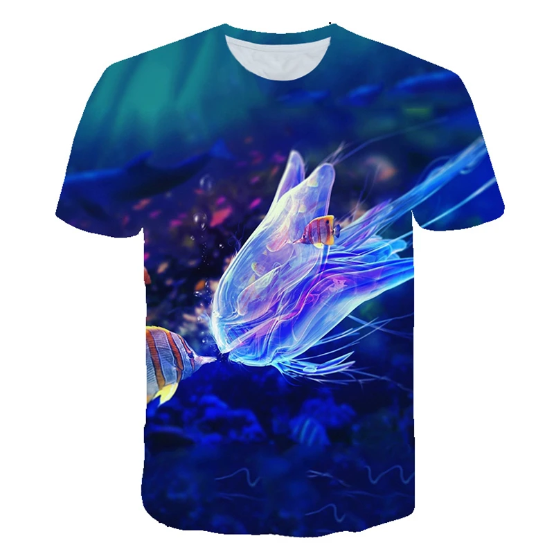 Underwater Fishes Animal T-shirt Outdoor Tourism Seaside Leisure T Shirts Men's 3D Printing Short Sleeves Round Neck Loose Tees