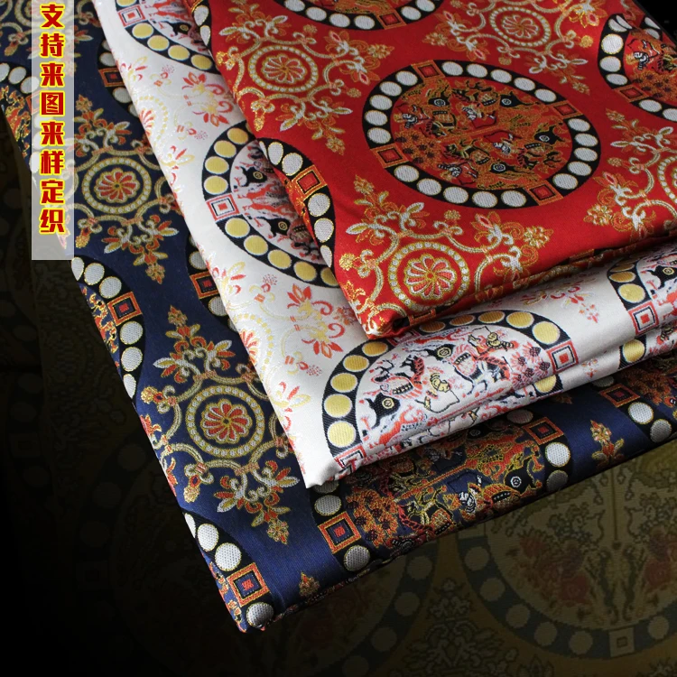 Four Heavenly Kings Hunting Pattern Woven Imitation Song Brocade Makeup Flower Jacquard Fabric forHorse Face Skirt