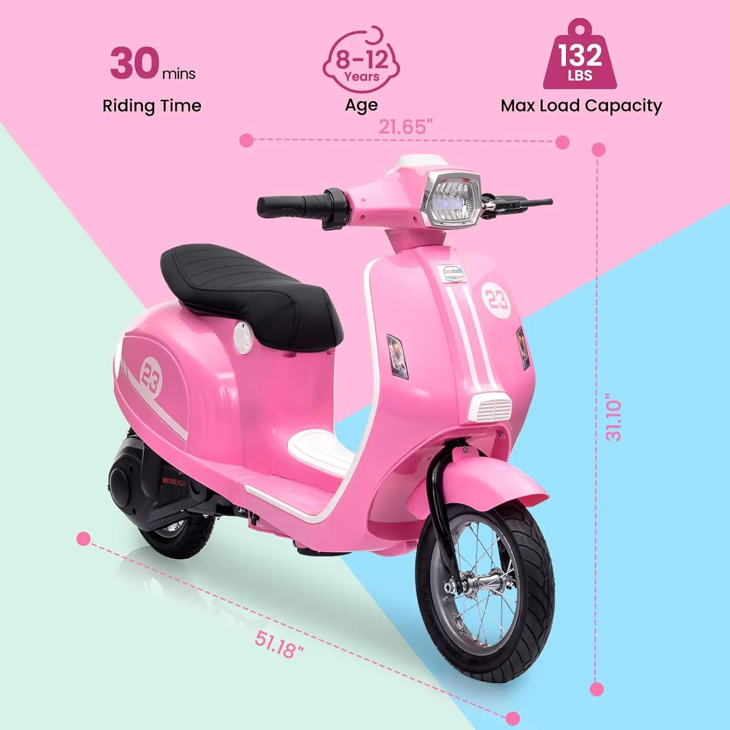 Moto pour enfants, jouets pour enfants, 24 V, 350 W, sièges électriques, Max 14 MPH, lumières LED étanches pour âgés de 8 à 12 ans, Max 59.9 kg