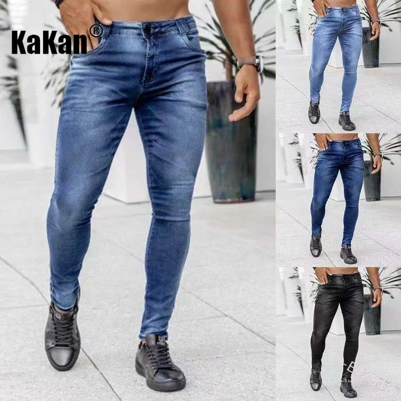 Kakan - Popular New Leg Pants Jeans In Europe and The United States Men's Wear, Black Slim High Waist Solid Color Jeans 016-1968