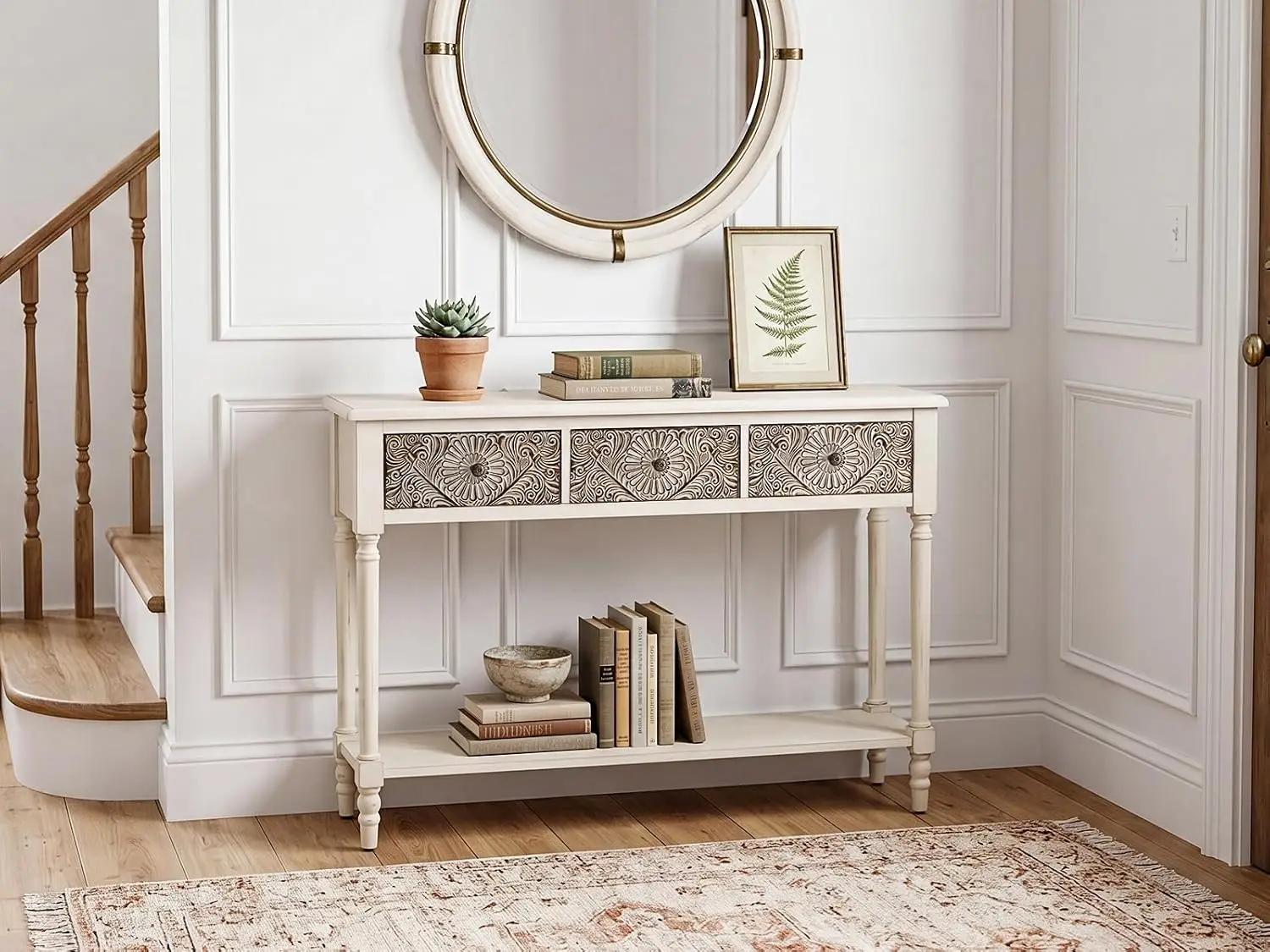 Console Table with 3 Drawers, Narrow Entryway Table with Storage Shelf, Wood Accent Sofa Table for Living Room,, Customized view 4