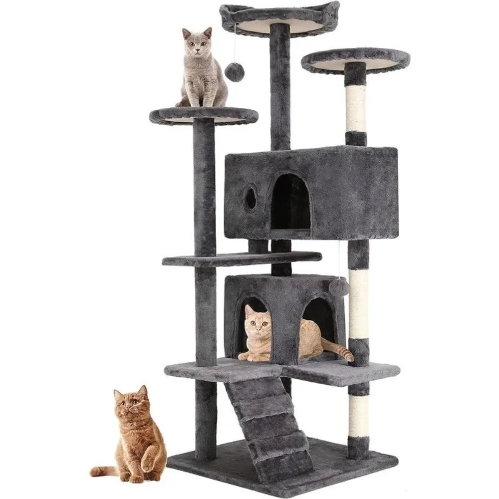 

Cat Tree, 54in Tower, Multi-Level Furniture Activity Center with Scratching Posts Stand House Cat Tree