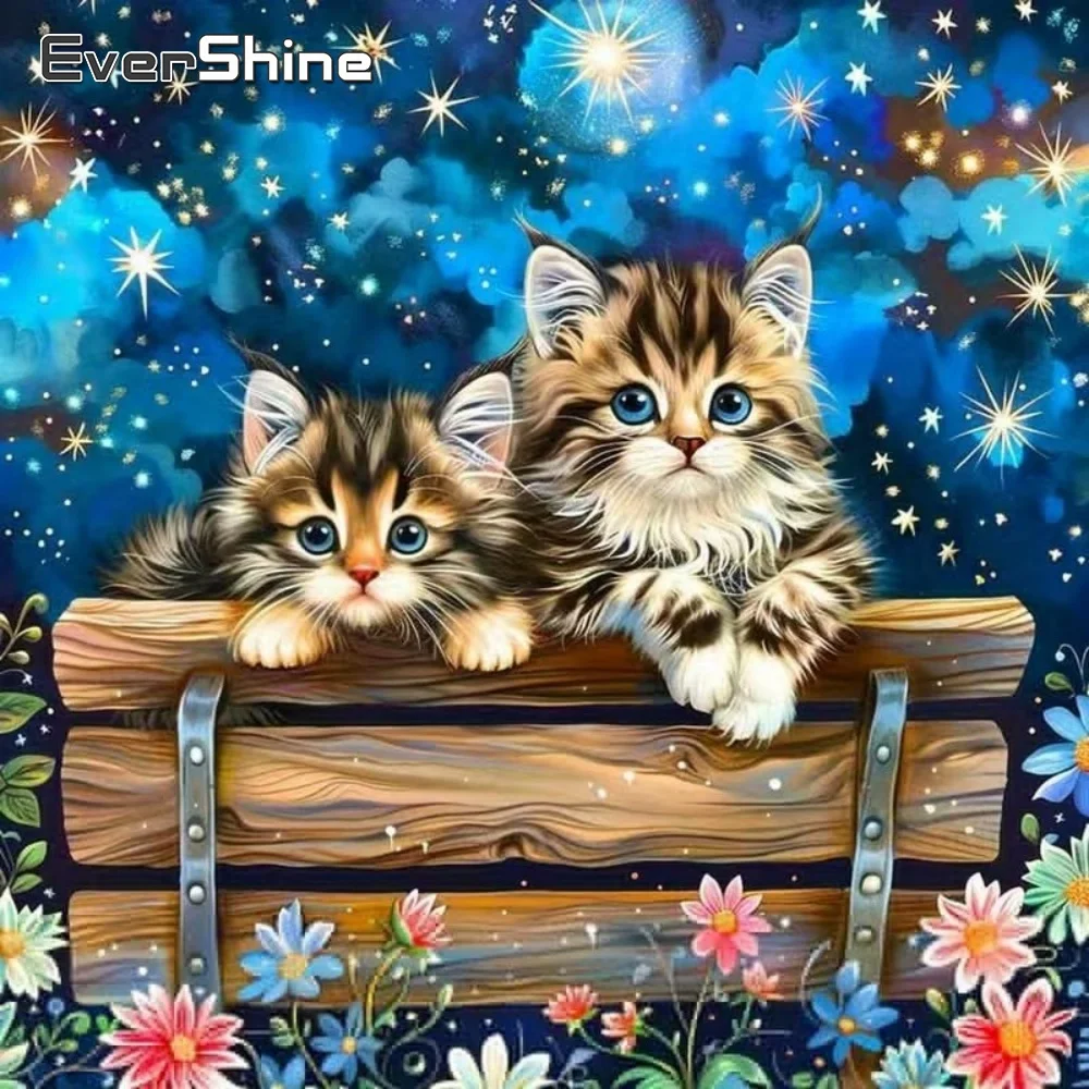 EverShine Neuerscheinung Diamant-Mosaik Katze Tier Nadelarbeit Malset DIY Stickerei Blumenbild Strass Heimdekoration