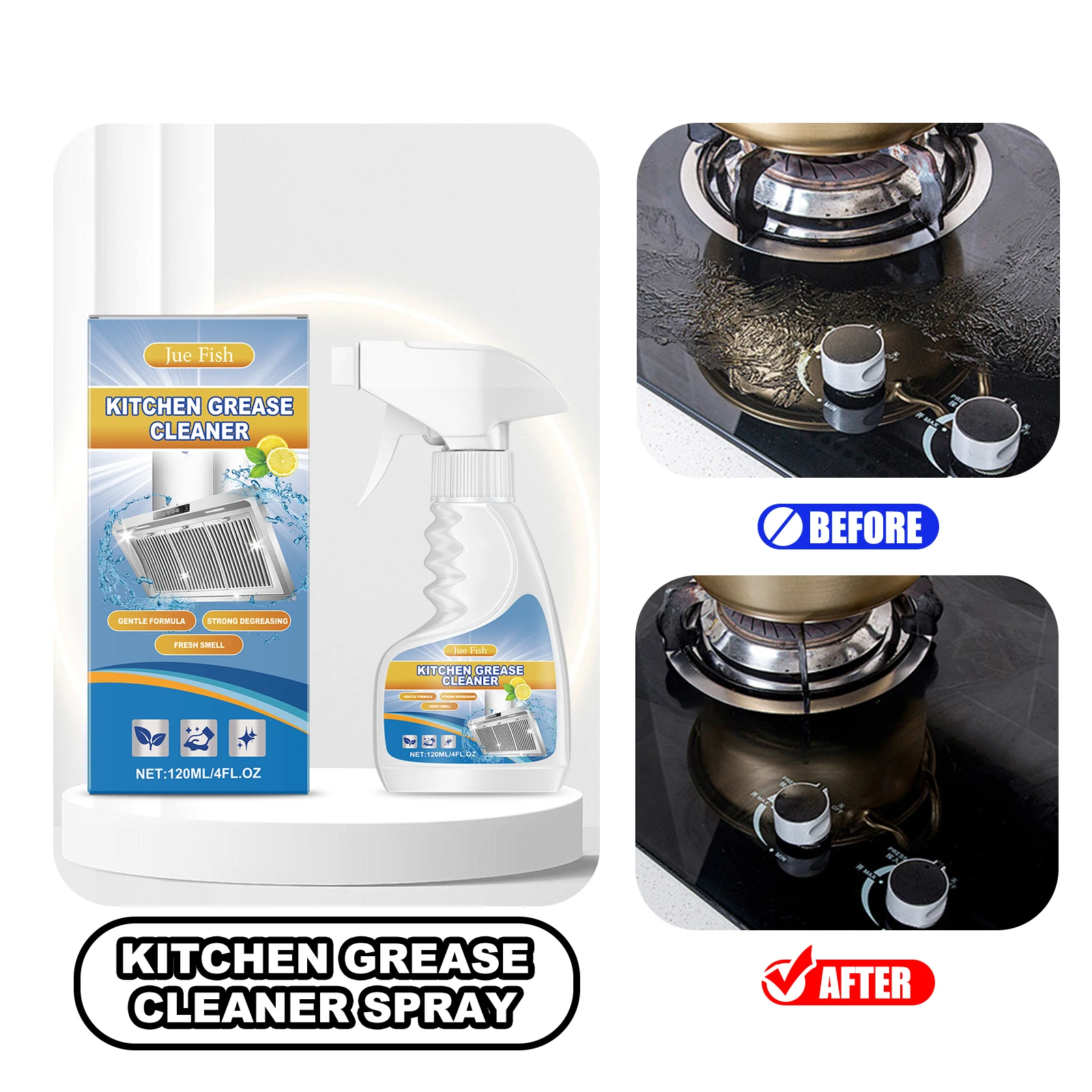 

JAYSUING Oil Stain Cleaner Spray 120ml Kitchen Grease Remover Powerful Decontamination Long-lasting Household Cleaning Agent