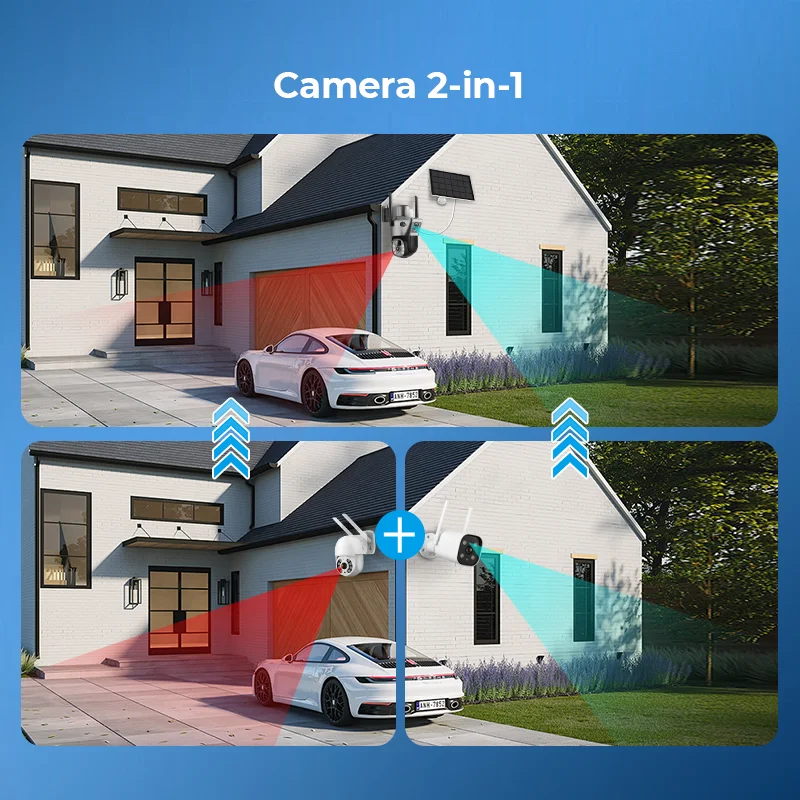 Solar Wireless IP Camera Dual Lens Dual Screen WiFi Outdoor Waterproof Video Monitor 4K 8MP Battery Security CCTV Cam V380 Pro