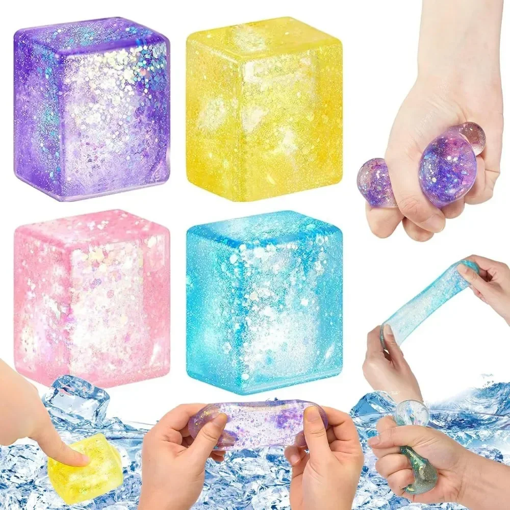 Maltose Simulated Tofu Small Ice Cubes Anti Stress Slow Rebound Polar Light Colorful Squeeze TPR Block Decompression Toy