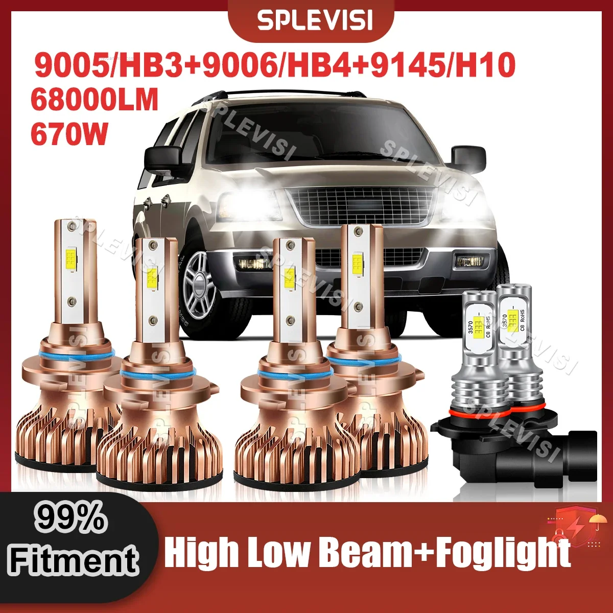 

Upgrade Car Headlight High Beam 9005+Low Beam 9006+Foglight 9145 Fit For Ford Expedition 2003 2004 2005 2006 Replace Light Bulbs