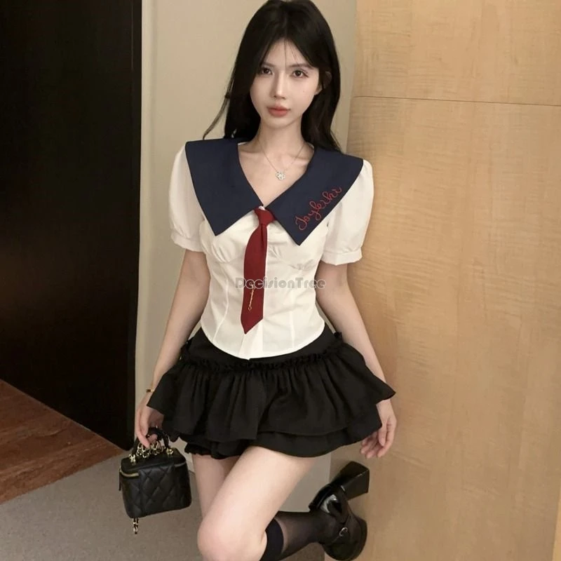 2025 nieuwe verbeterde korea japan stijl revers ontwerp korte mouwen shirt stropdas hoge taille korte halve rok school-stijl jk uniform set