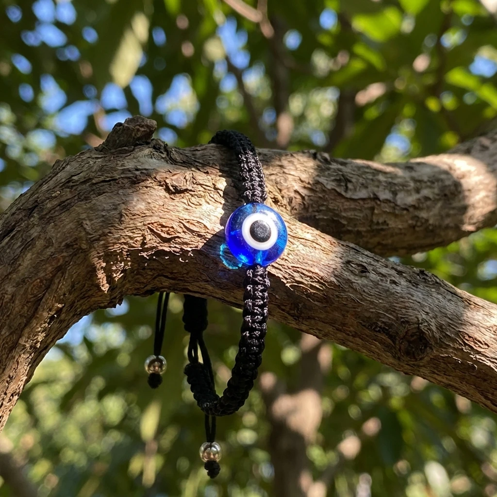 Klassisches Evil-Eye-Armband zum Schutz Glücksbringer Schwarzes Seil Verstellbares Armband Spiritueller Schmuck für Männer und Frauen – Detail 2