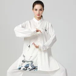 Traditional Chinese Tai Chi Kung Fu Uniform Martial Arts Adults WingChun Morning Exercise Costume Crane Print Wushu Clothes