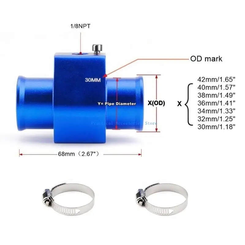 

U75E Water Temperature Meter Joint Water Temp Gauge Joint 18/20/22/24/28/30/32/34/36/38/40MM Temp Hose Adapter Hose Clamps