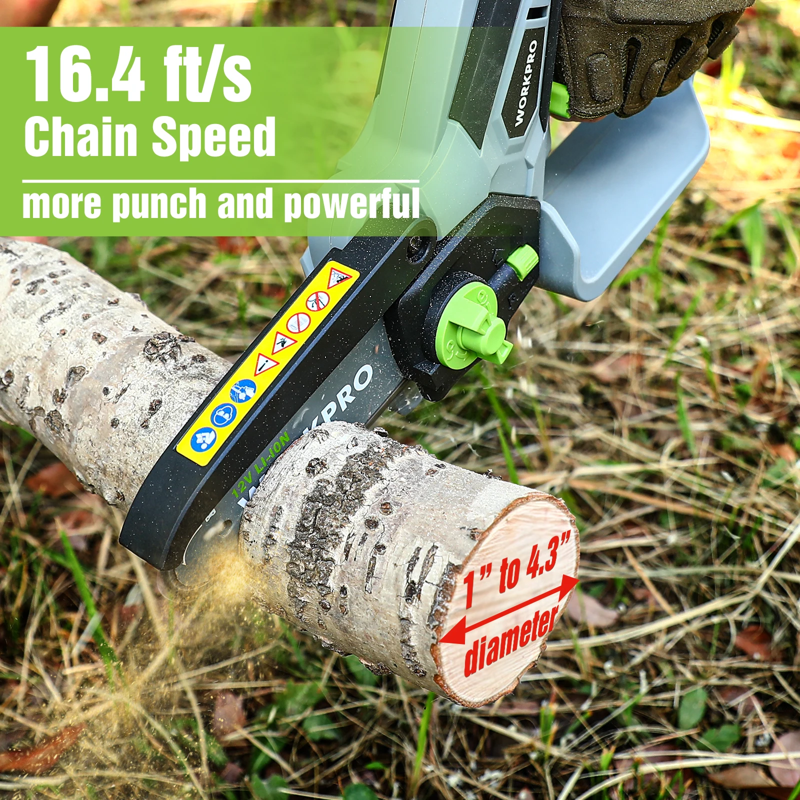 WORKPRO 12V Mini Chainsaw Portable Electric Pruning Saw Rechargeable Small Wood Spliting Chainsaw Woodworking Tool for Garden