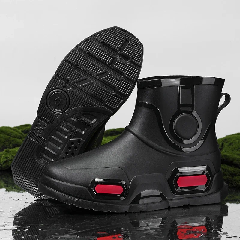 New Men's Outdoor Rain Boots Fashion Men High Tops Fishing Water Shoes Non-slip Chef Ankle Boots Men's Hiking Waterproof Shoe