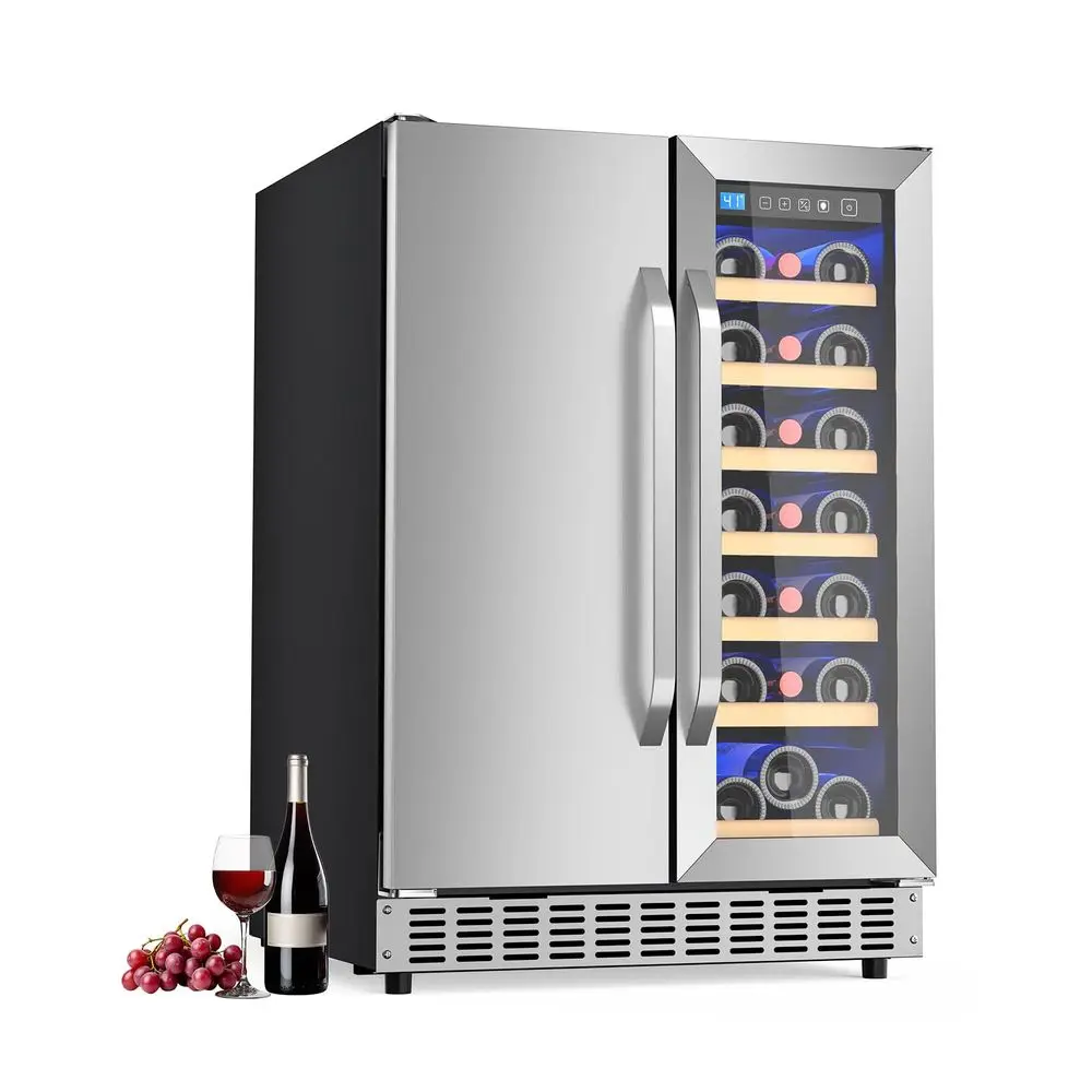 

Cans 24 Dual Zone Wine amp Beverage Refrigerator Under Counter Cooler with graded Cooling amp Blue LED Light, Large Capacity