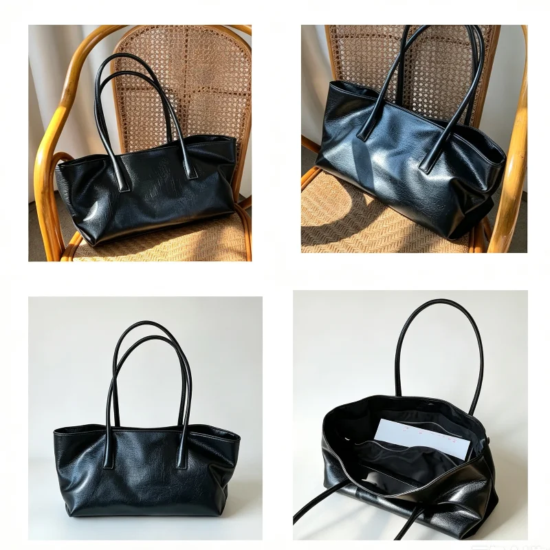 Weiche PU-Damen-Umhängetasche mit Steinstruktur, Vintage-Handtasche mit Tragegriff, leichte, wasserdichte Reise- und Pendler-Tragetasche, Schwarz – Detail 1