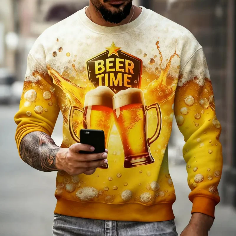 

Beer Festival Creative Design O-Neck Sweatshirt 3D Print Loose Comfortable Long Sleeve Pullover Autumn Winter Male Daily Clothes