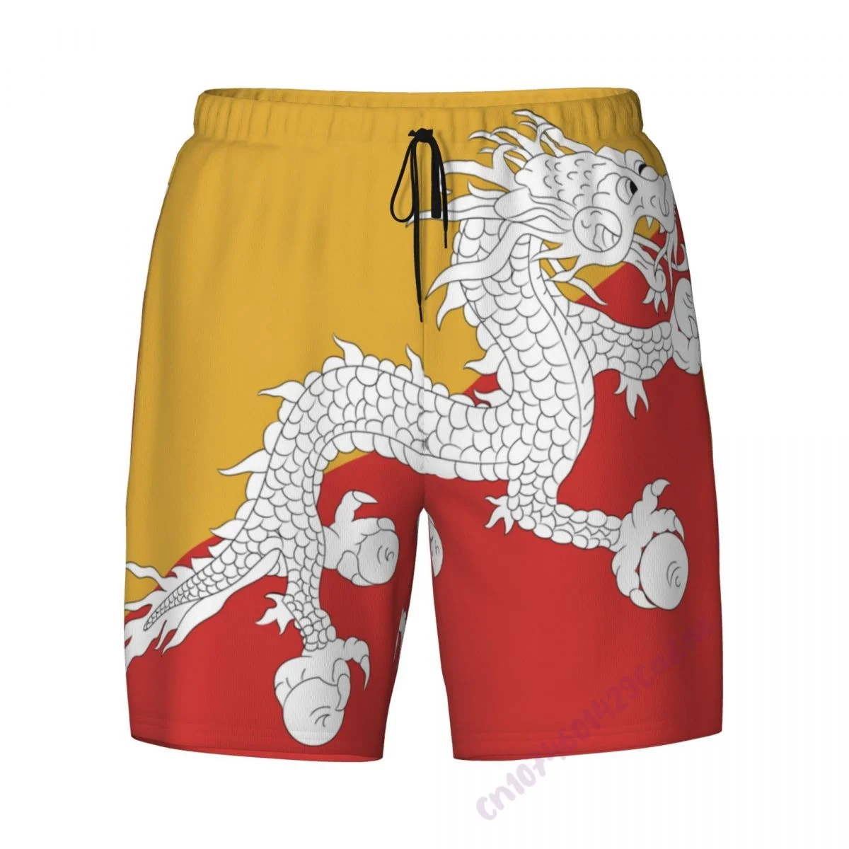 Bhutan Flag 3D Mens Swimming Trunks With Compression Liner 2 in 1 Quick-Dry Summer Swim Shorts With Pockets