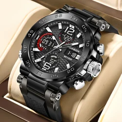 LIGE Luxury Mens Watch Fashion Man Quartz Wristwatch LED Display Luminous Waterproof Watches For Men Calendar Sport Male Clock