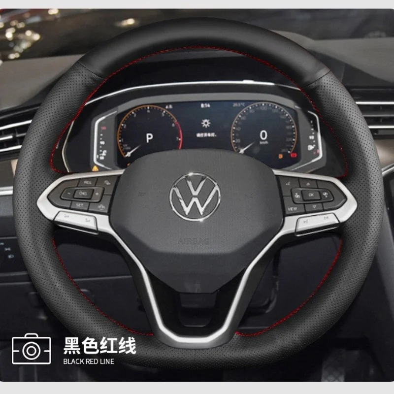 For Volkswagen Steering Wheel Cover Braid Genuine Leather Hand Stitching ID.3 Passat Tuang X Tiguan L 2020 Viloran Car Interior