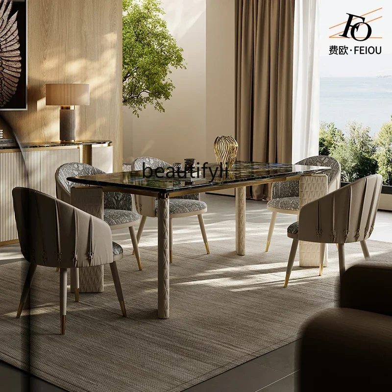 

32Light luxury dining table and chair combination table premium Italian marble square round dining table