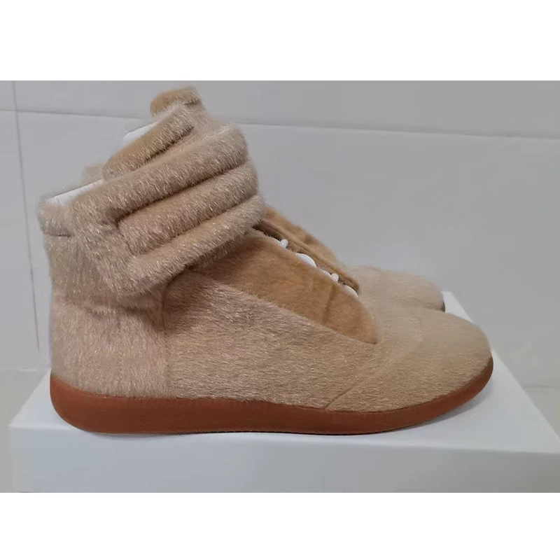 

Мужские ботинки-полусапоги из искусственного меха на липучках, 2026, с круглым носком, на толстой подошве, высокие кеды, модные повседневные короткие ботинки для мужчин