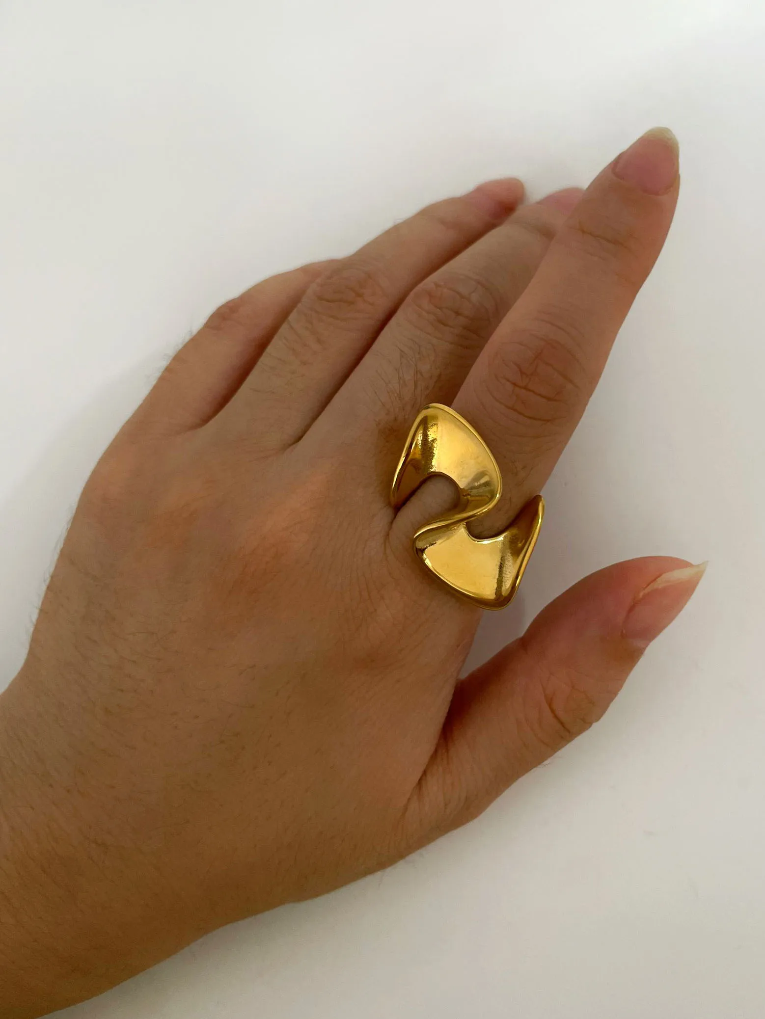 Peri'sbox Simple Fashion Gold Plated Irregular Twisted Surface Rings for Women Men Creative Statement Jewelry Gifts Anti-Tarnish image 3