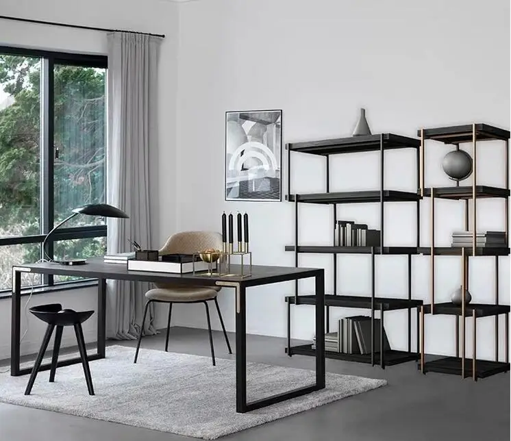 Luxurious iron bookshelf Modern floor to ceiling study storage shelf Nordic living room Simple office partition Metal storage