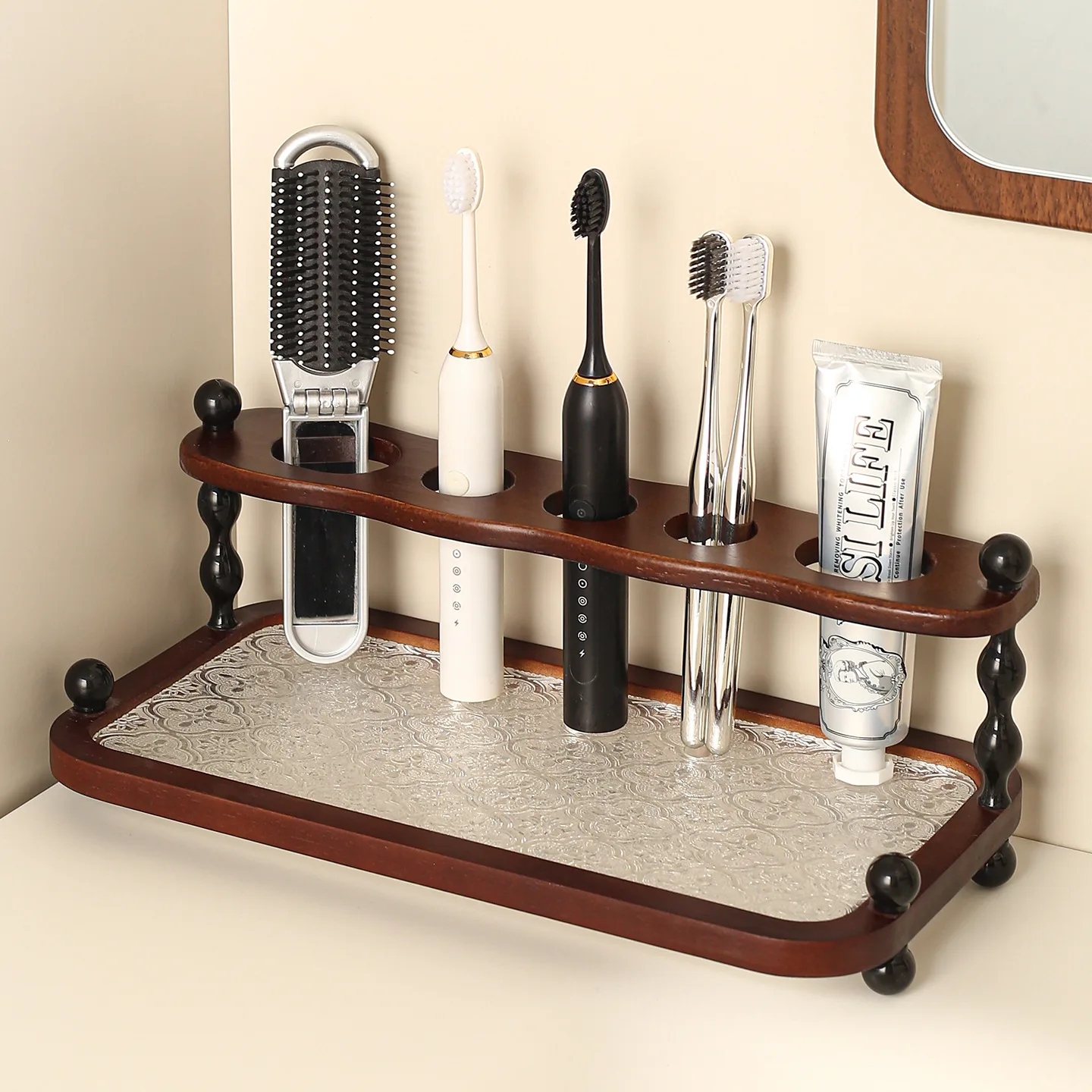 

DSA retro style premium sense walnut toothbrush holder hotel bathroom wash cup toothbrush storage rack set
